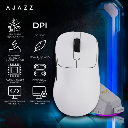 Мышка Ajazz AJ179P MC Wireless (AJ179P-MC-W) White купить в Украине: Киев, Днепр, Харьков, Одесса  | Низкая цена, отзывы, характеристики от TELEMART фото