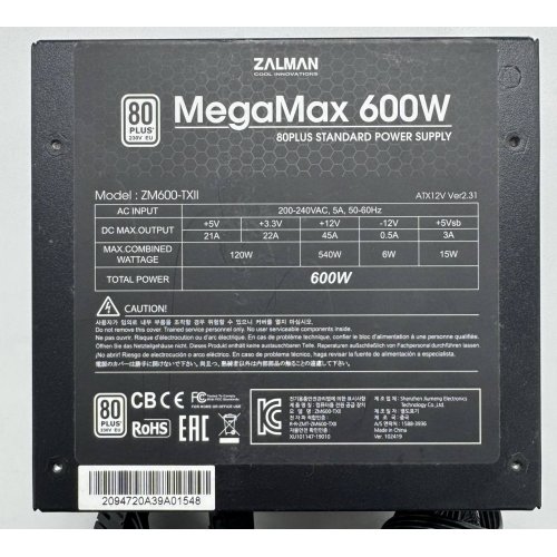 Блок питания Zalman MegaMax TXII 600W (ZM600-TXII) (Восстановлено продавцом, 852828) купить в Украине: Киев, Днепр, Харьков, Одесса  | Проверка совместимости, низкая цена, отзывы, характеристики от TELEMART фото