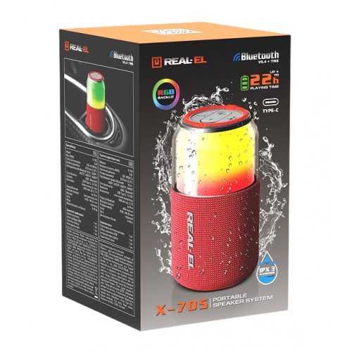 Портативная акустика REAL-EL X-705 (EL121600025) Red купить в Украине: Киев, Днепр, Харьков, Одесса  | Низкая цена, отзывы, характеристики от TELEMART фото