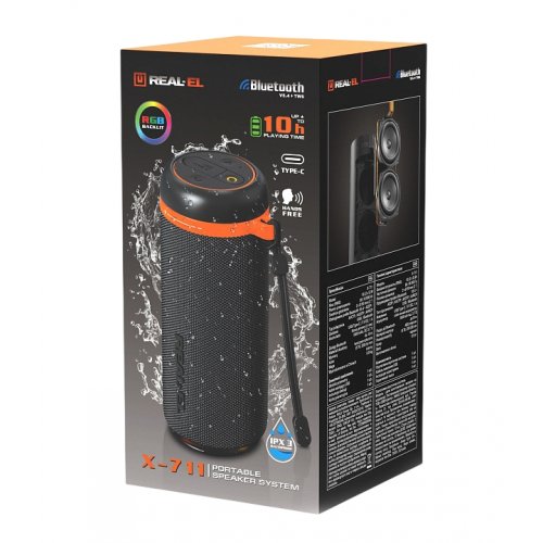 Портативная акустика REAL-EL X-711 (EL121600026) Black купить в Украине: Киев, Днепр, Харьков, Одесса  | Низкая цена, отзывы, характеристики от TELEMART фото