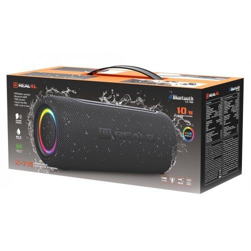 Портативная акустика REAL-EL X-715 (EL121600027) Black купить в Украине: Киев, Днепр, Харьков, Одесса  | Низкая цена, отзывы, характеристики от TELEMART фото