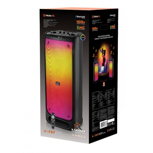 Портативная акустика REAL-EL X-797 (EL121600023) Black купить в Украине: Киев, Днепр, Харьков, Одесса  | Низкая цена, отзывы, характеристики от TELEMART фото