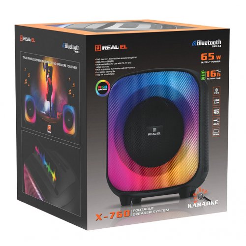 Портативная акустика REAL-EL X-760 (EL121600029) Black купить в Украине: Киев, Днепр, Харьков, Одесса  | Низкая цена, отзывы, характеристики от TELEMART фото