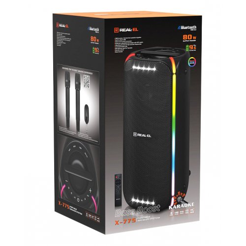 Портативная акустика REAL-EL X-775 (EL121600032) Black купить в Украине: Киев, Днепр, Харьков, Одесса  | Низкая цена, отзывы, характеристики от TELEMART фото