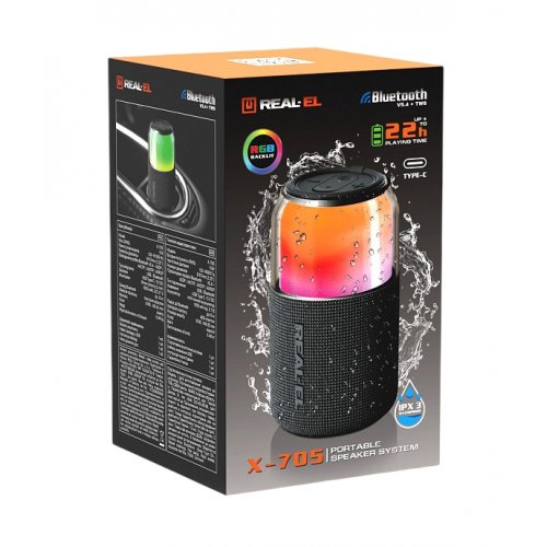 Портативна акустика REAL-EL X-705 (EL121600024) Black купити в Україні: Київ, Львів, Хмельницький, Тернопіль, Івано-Франківськ | Низька ціна, відгуки, характеристики від TELEMART фото