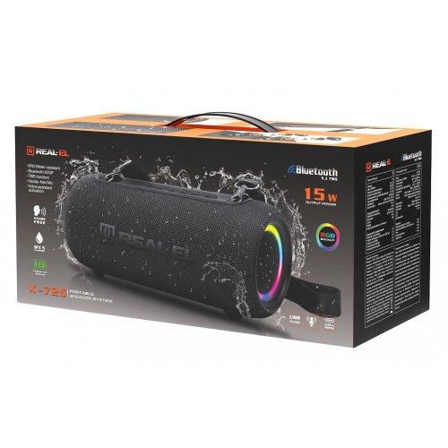 Портативная акустика REAL-EL X-725 (EL121600028) Black купить в Украине: Киев, Днепр, Харьков, Одесса  | Низкая цена, отзывы, характеристики от TELEMART фото