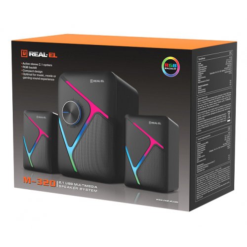 Акустическая система REAL-EL M-320 (EL121300014) Black купить в Украине: Киев, Днепр, Харьков, Одесса  | Низкая цена, отзывы, характеристики от TELEMART фото