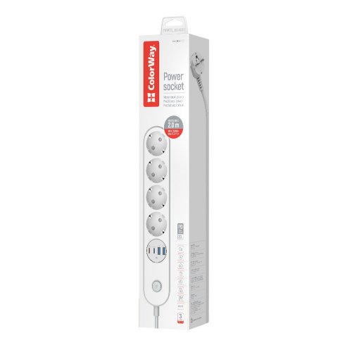 Photo ColorWay 2 m 4 sockets + 2 x USB + 2 x USB Type-C (CW-CHE44PDW) White