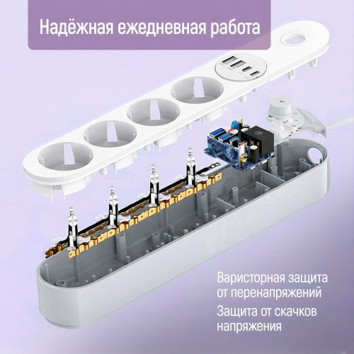 Photo ColorWay 2 m 4 sockets + 2 x USB + 2 x USB Type-C (CW-CHE44PDW) White