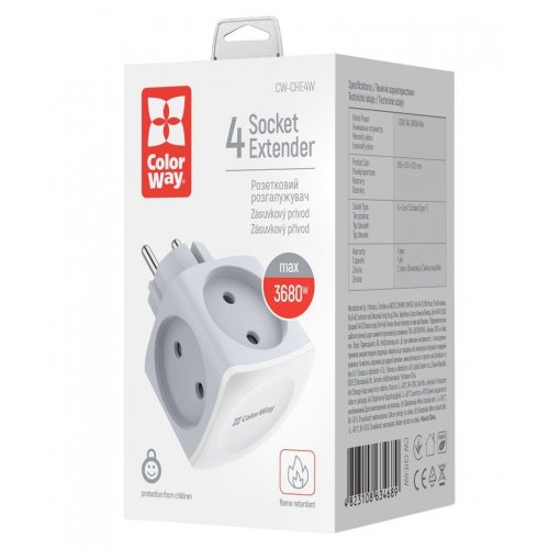 Электрический разветвитель ColorWay 4 розетки (CW-CHE4W) White купить в Украине: Киев, Днепр, Харьков, Одесса  | Низкая цена, отзывы, характеристики от TELEMART фото