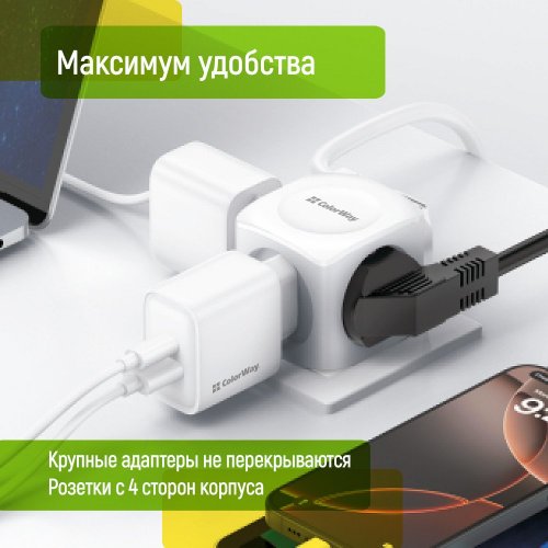 Электрический разветвитель ColorWay 4 розетки (CW-CHE4W) White купить в Украине: Киев, Днепр, Харьков, Одесса  | Низкая цена, отзывы, характеристики от TELEMART фото