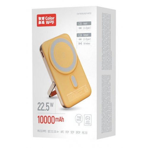 Powerbank ColorWay 10000mAh 22.5W MagSafe & Watch Wireless (CW-PB100LPA2Y-WPDD) Amber купити в Україні: Київ, Львів, Хмельницький, Тернопіль, Івано-Франківськ | Низька ціна, відгуки, характеристики від TELEMART фото