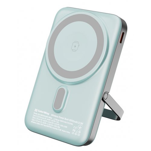 Powerbank ColorWay 10000mAh 22.5W MagSafe & Watch Wireless (CW-PB100LPA2MT-WPDD) Aquamarine купити в Україні: Київ, Львів, Хмельницький, Тернопіль, Івано-Франківськ | Низька ціна, відгуки, характеристики від TELEMART фото