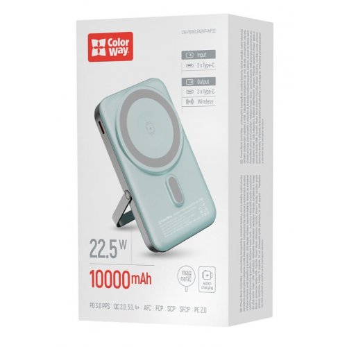 Powerbank ColorWay 10000mAh 22.5W MagSafe & Watch Wireless (CW-PB100LPA2MT-WPDD) Aquamarine купити в Україні: Київ, Львів, Хмельницький, Тернопіль, Івано-Франківськ | Низька ціна, відгуки, характеристики від TELEMART фото