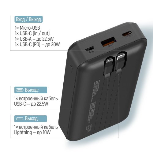 Powerbank ColorWay 20000mAh 22.5W Optimal Power (CW-PB200LPB5BK-PDD) Black купити в Україні: Київ, Львів, Хмельницький, Тернопіль, Івано-Франківськ | Низька ціна, відгуки, характеристики від TELEMART фото