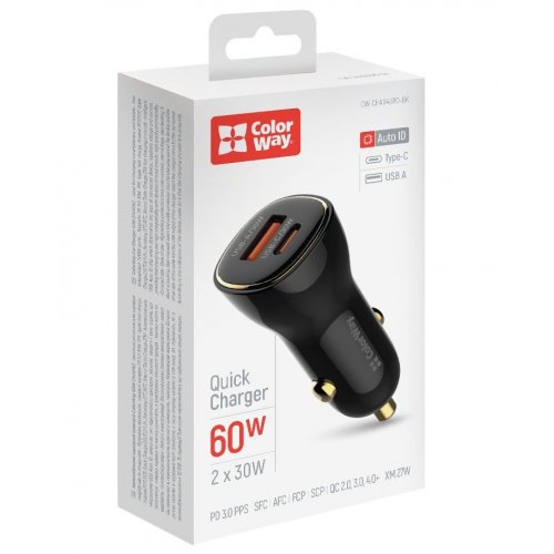 Photo ColorWay USB + USB Type-C 60W (CW-CHA046PD-BK) Black