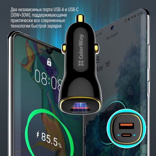 Photo ColorWay USB + USB Type-C 60W (CW-CHA046PD-BK) Black