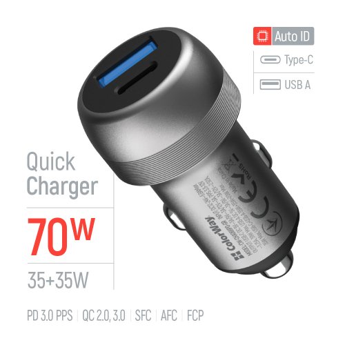 Photo ColorWay USB + USB Type-C 70W (CW-CHA066PD-GR) Grey