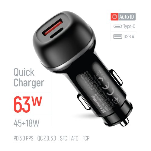 Photo ColorWay USB + USB Type-C 63W (CW-CHA067PD-BK) Black