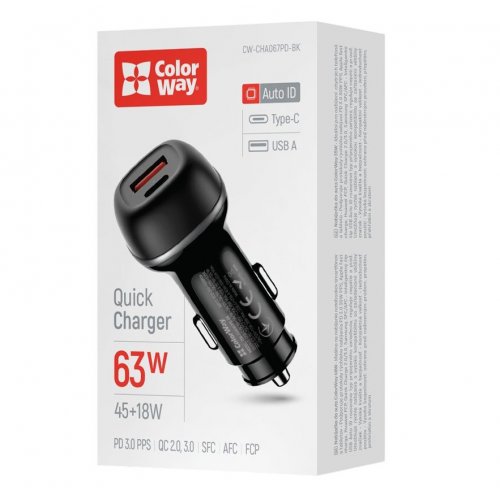 Photo ColorWay USB + USB Type-C 63W (CW-CHA067PD-BK) Black