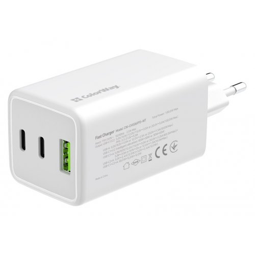 Photo ColorWay GaN Mini USB + 2 x USB Type-C 100W (CW-CHS061PD-WT) White