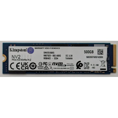 Ssd-диск Kingston NV2 3D NAND 500GB M.2 (2280 PCI-E) NVMe x4 (SNV2S/500G) (Відновлено продавцем, 853648) купити в Україні: Київ, Львів, Хмельницький, Тернопіль, Івано-Франківськ | Перевірка сумісності, низька ціна, відгуки, характеристики від TELEMART фото