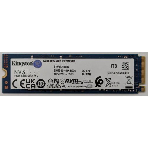 Ssd-диск Kingston NV3 3D NAND 1TB M.2 (2280 PCI-E) NVMe x4 (SNV3S/1000G) (Відновлено продавцем, 853649) купити в Україні: Київ, Львів, Хмельницький, Тернопіль, Івано-Франківськ | Перевірка сумісності, низька ціна, відгуки, характеристики від TELEMART фото