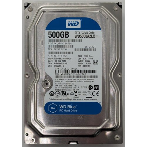 Жорсткий диск Western Digital Blue 500GB 32MB 3.5" (WD5000AZLX) (Відновлено продавцем, 853657) купити в Україні: Київ, Львів, Хмельницький, Тернопіль, Івано-Франківськ | Перевірка сумісності, низька ціна, відгуки, характеристики від TELEMART фото