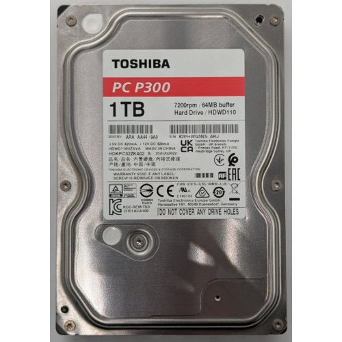 Жесткий диск Toshiba P300 1TB 64MB 7200RPM 3.5" (HDWD110UZSVA) (Восстановлено продавцом, 853662) купить в Украине: Киев, Днепр, Харьков, Одесса  | Проверка совместимости, низкая цена, отзывы, характеристики от TELEMART фото
