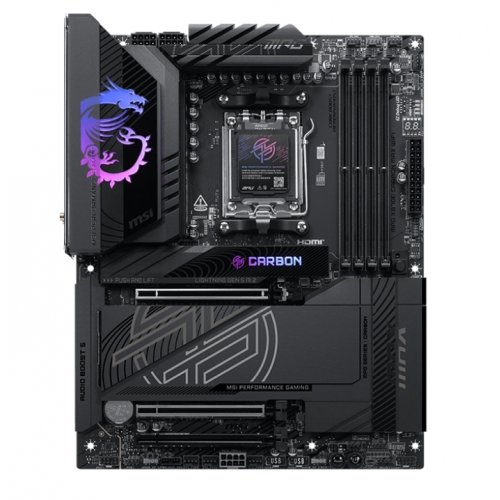 Материнская плата MSI MPG X870E CARBON MAX WIFI (sAM5, AMD X870E) купить в Украине: Киев, Днепр, Харьков, Одесса  | Проверка совместимости, низкая цена, отзывы, характеристики от TELEMART фото