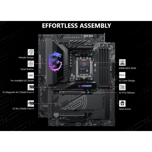 Материнская плата MSI MPG X870E CARBON MAX WIFI (sAM5, AMD X870E) купить в Украине: Киев, Днепр, Харьков, Одесса  | Проверка совместимости, низкая цена, отзывы, характеристики от TELEMART фото