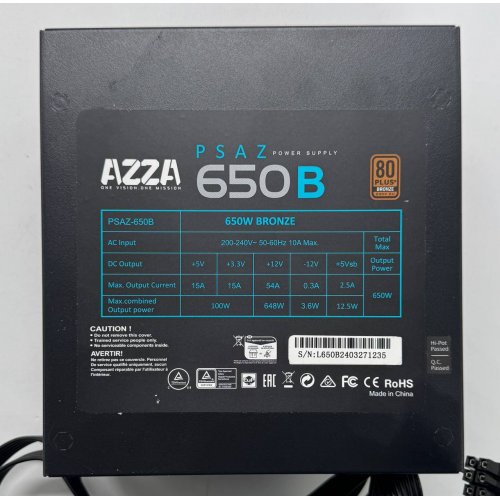 Блок питания Azza 650W (PSAZ-650B) (Восстановлено продавцом, 854201) купить в Украине: Киев, Днепр, Харьков, Одесса  | Проверка совместимости, низкая цена, отзывы, характеристики от TELEMART фото