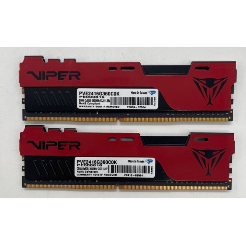 Озп Patriot DDR4 16GB (2x8GB) 3600Mhz Viper Elite II Red (PVE2416G360C0K) (Відновлено продавцем, 854352) купити в Україні: Київ, Львів, Хмельницький, Тернопіль, Івано-Франківськ | Перевірка сумісності, низька ціна, відгуки, характеристики від TELEMART фото