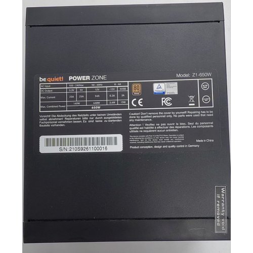 Блок питания Be Quiet! Power Zone 650W (BN210) (Восстановлено продавцом, 854353) купить в Украине: Киев, Днепр, Харьков, Одесса  | Проверка совместимости, низкая цена, отзывы, характеристики от TELEMART фото