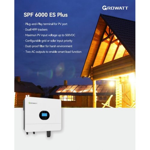 Комплект энергонезависимости Growatt SPF 6000 ES PLUS + Hope 5kWh Power Kit (GW-6kW/5kW-Hope) купить в Украине: Киев, Днепр, Харьков, Одесса  | Низкая цена, отзывы, характеристики от TELEMART фото
