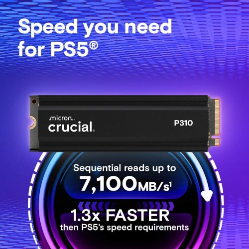 SSD-диск Crucial P310 3D NAND 4TB M.2 with heatsink (2280 PCI-E) NVMe x4 (CT4000P310SSD5) купить в Украине: Киев, Днепр, Харьков, Одесса  | Проверка совместимости, низкая цена, отзывы, характеристики от TELEMART фото