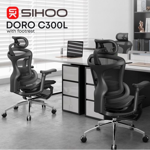 Крісло офісне з підставкою для ніг Sihoo DORO C300L Mesh with Footrest (DORO-C300L-A3-101-JT) Black купити в Україні: Київ, Львів, Хмельницький, Тернопіль, Івано-Франківськ | Низька ціна, відгуки, характеристики від TELEMART фото