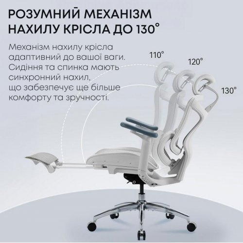 Крісло офісне з підставкою для ніг Sihoo DORO C300L Mesh with Footrest (DORO-C300L-A3-102-JT) White купити в Україні: Київ, Львів, Хмельницький, Тернопіль, Івано-Франківськ | Низька ціна, відгуки, характеристики від TELEMART фото