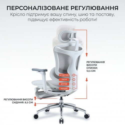 Крісло офісне з підставкою для ніг Sihoo DORO C300L Mesh with Footrest (DORO-C300L-A3-102-JT) White купити в Україні: Київ, Львів, Хмельницький, Тернопіль, Івано-Франківськ | Низька ціна, відгуки, характеристики від TELEMART фото