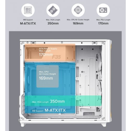 Корпус GAMEMAX F35 Tempered Glass без БП White купить в Украине: Киев, Днепр, Харьков, Одесса  | Проверка совместимости, низкая цена, отзывы, характеристики от TELEMART фото