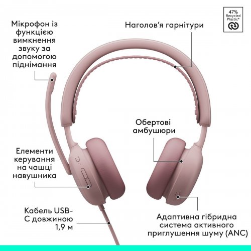 Наушники Logitech Zone Wired 2 (981-001620) Rose купить в Украине: Киев, Днепр, Харьков, Одесса  | Низкая цена, отзывы, характеристики от TELEMART фото