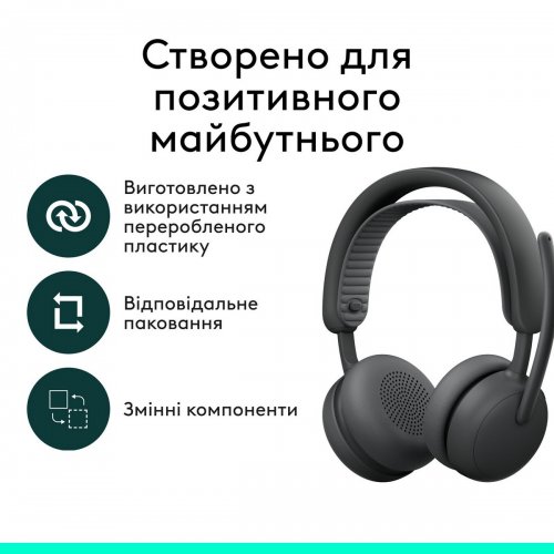 Навушники Logitech Zone Wireless 2 ES (981-001503) Graphite купити в Україні: Київ, Львів, Хмельницький, Тернопіль, Івано-Франківськ | Низька ціна, відгуки, характеристики від TELEMART фото