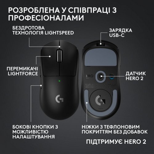 Мышка Logitech G Pro X Superlight 2c Wireless (910-007531) Black купить в Украине: Киев, Днепр, Харьков, Одесса  | Низкая цена, отзывы, характеристики от TELEMART фото