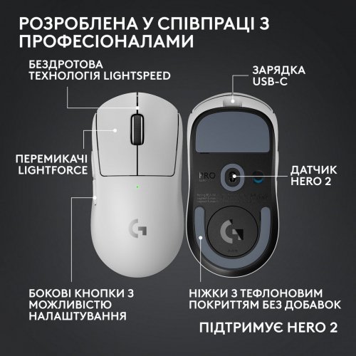 Мышка Logitech G Pro X Superlight 2c Wireless (910-007538) White купить в Украине: Киев, Днепр, Харьков, Одесса  | Низкая цена, отзывы, характеристики от TELEMART фото