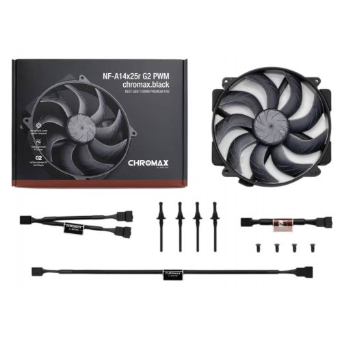 Кулер для корпуса Noctua NF-A14x25r G2 PWM chromax.black купити в Україні: Київ, Львів, Хмельницький, Тернопіль, Івано-Франківськ | Перевірка сумісності, низька ціна, відгуки, характеристики від TELEMART фото