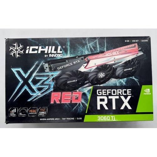 Відеокарта Inno3D GeForce RTX 3060 Ti ICHILL X3 RED 8192MB (C306T3-08D6X-1671VA39H) LHR (Відновлено продавцем, 855413) купити в Україні: Київ, Львів, Хмельницький, Тернопіль, Івано-Франківськ | Перевірка сумісності, низька ціна, відгуки, характеристики від TELEMART фото