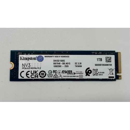 Ssd-диск Kingston NV3 3D NAND 1TB M.2 (2280 PCI-E) NVMe x4 (SNV3S/1000G) (Відновлено продавцем, 855496) купити в Україні: Київ, Львів, Хмельницький, Тернопіль, Івано-Франківськ | Перевірка сумісності, низька ціна, відгуки, характеристики від TELEMART фото