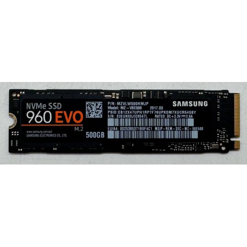 Ssd-диск Samsung 960 EVO V-NAND 500GB M.2 (2280 PCI-E) NVMe x4 (MZ-V6E500BW) (Відновлено продавцем, 855649) купити в Україні: Київ, Львів, Хмельницький, Тернопіль, Івано-Франківськ | Перевірка сумісності, низька ціна, відгуки, характеристики від TELEMART фото