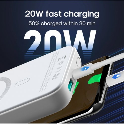 Powerbank JOYROOM JR-W020 10000mAh 20W Magnetic Wireless (6941237119698) White купити в Україні: Київ, Львів, Хмельницький, Тернопіль, Івано-Франківськ | Низька ціна, відгуки, характеристики від TELEMART фото