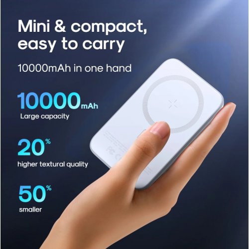 Powerbank JOYROOM JR-W020 10000mAh 20W Magnetic Wireless (6941237119698) White купити в Україні: Київ, Львів, Хмельницький, Тернопіль, Івано-Франківськ | Низька ціна, відгуки, характеристики від TELEMART фото
